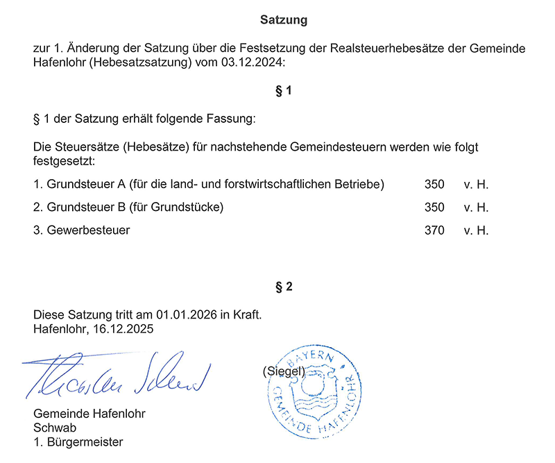 Hebesatzausfertigung